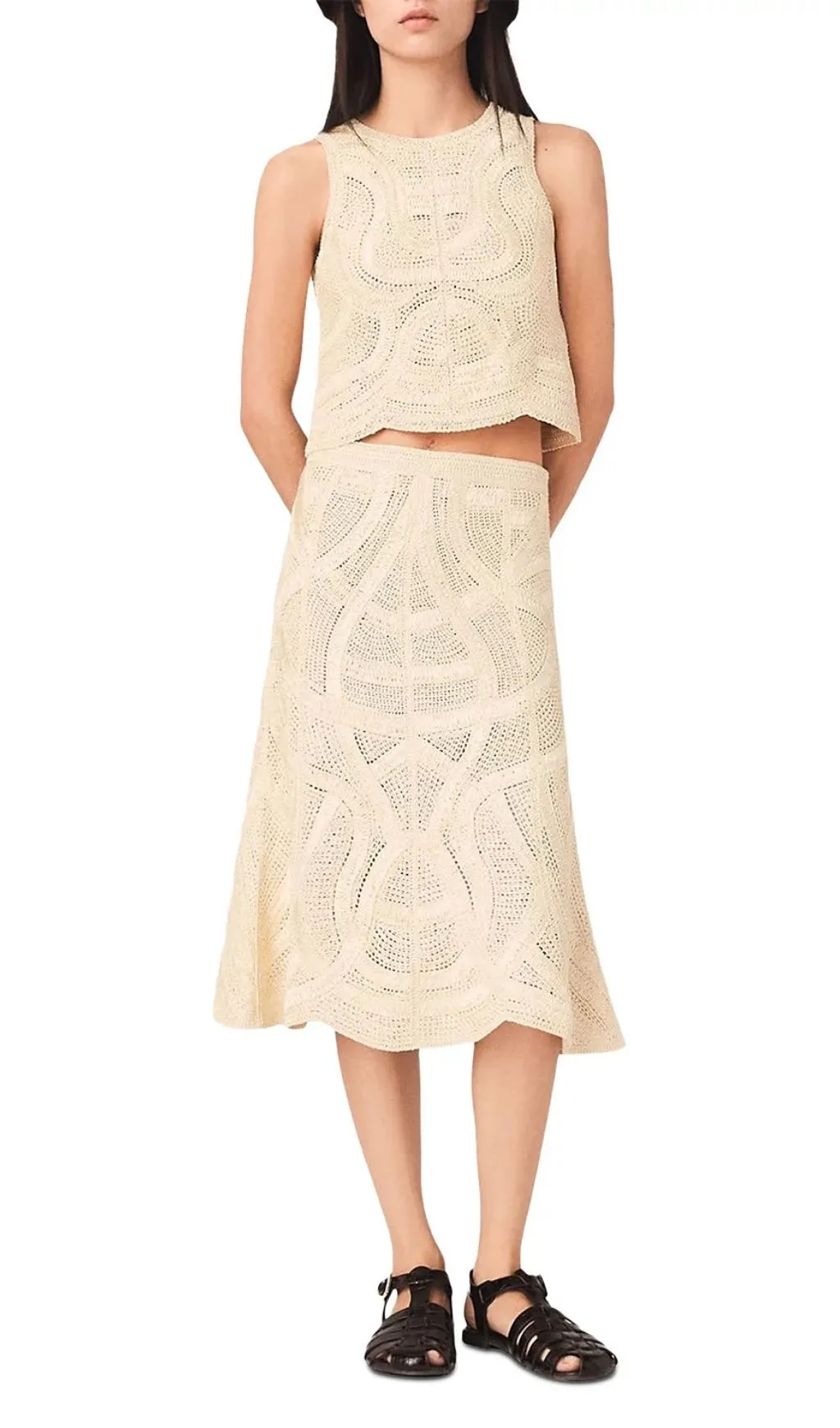 Fashionslee Women Jight Crochet Midi Skirt