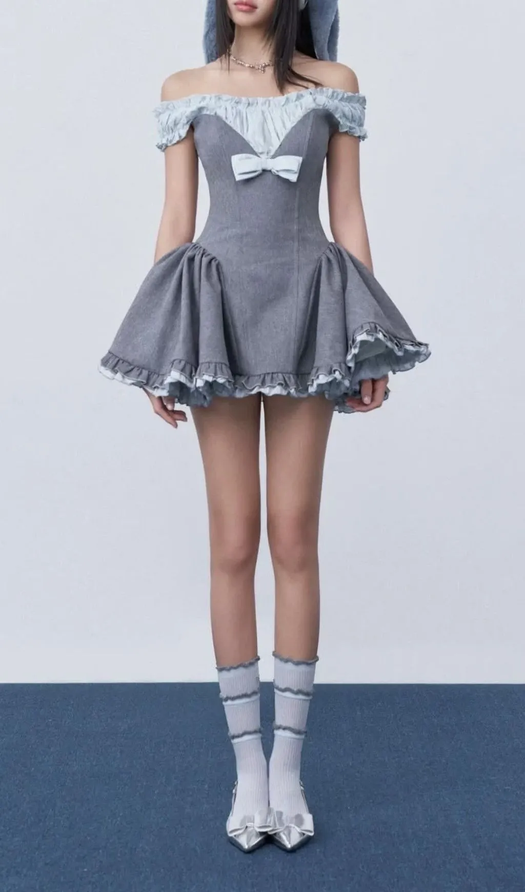 Fashionslee Women Liloo Off-Shoulder Bow Mini Dress