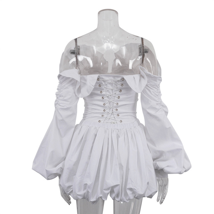Tiffany White Off-Shoulder Ruched Blouse & Skirt Set