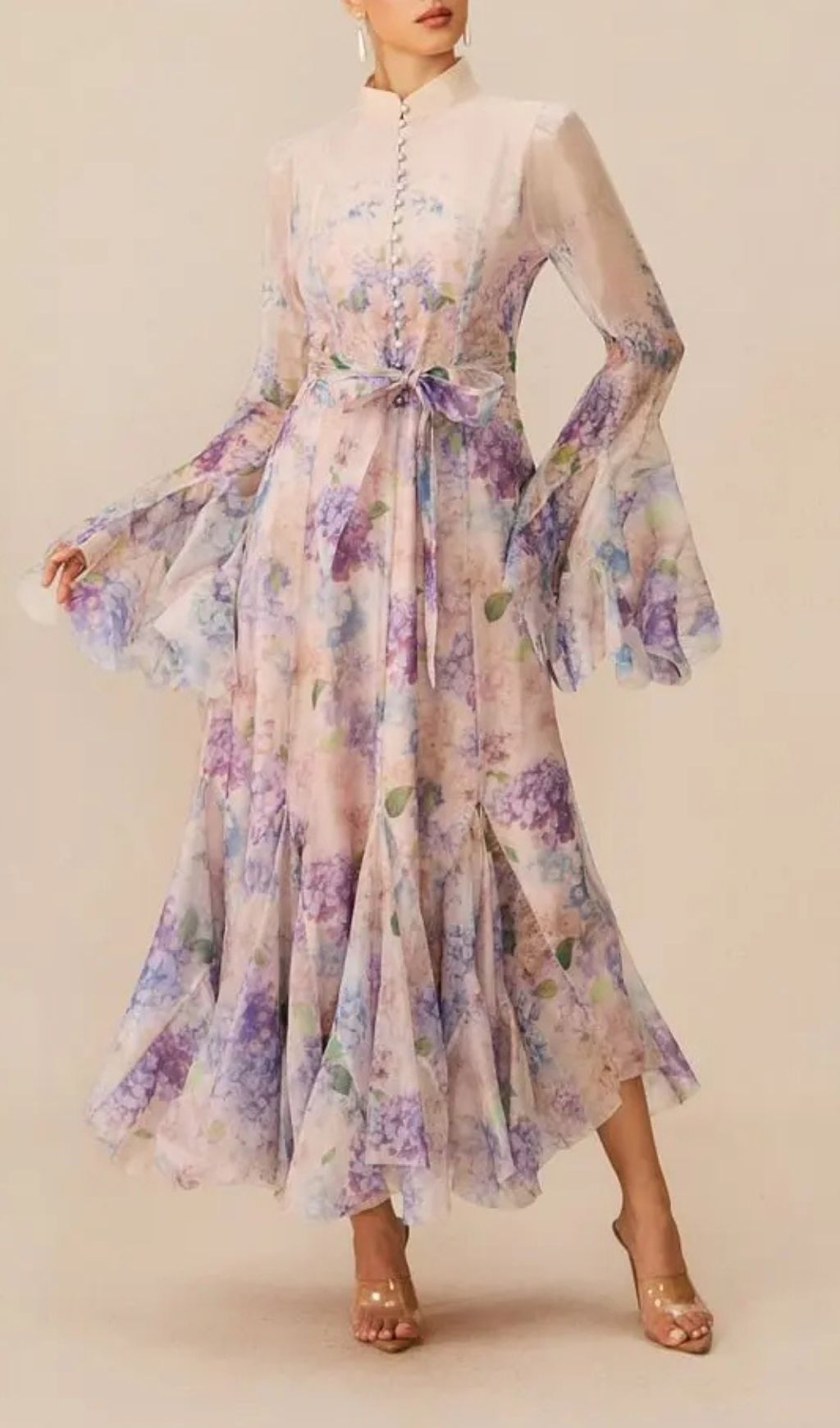 31a742c3f515304e30ac8aa1e5747d90 Alessia Purple Long Sleeve Floral Mock Neck Maxi Dress