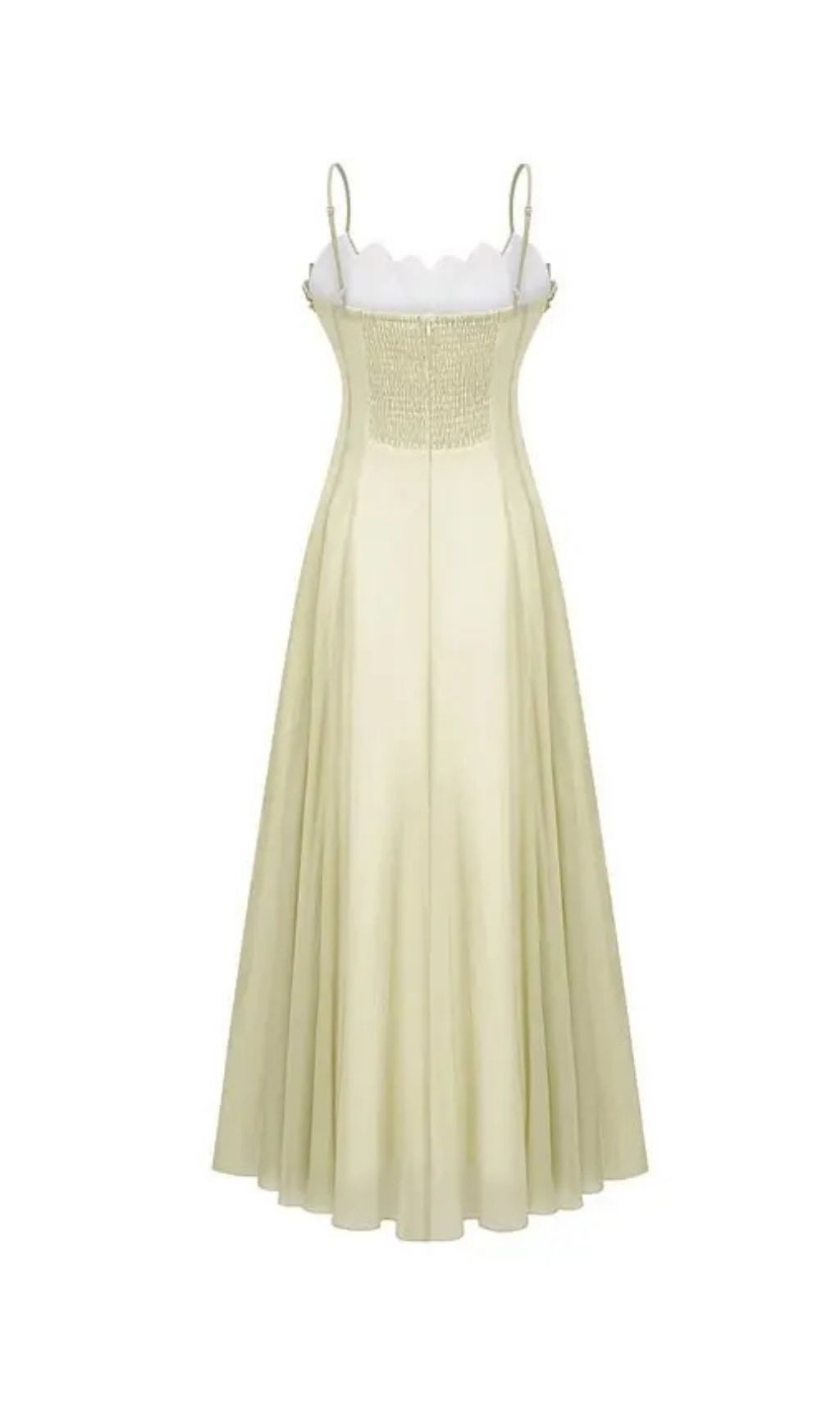 Matcha Ruffled Shirred Tulle Maxi Dress