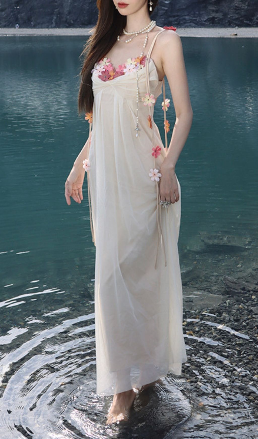Farah Flower Maxi Dress In Ivory - OWNCI