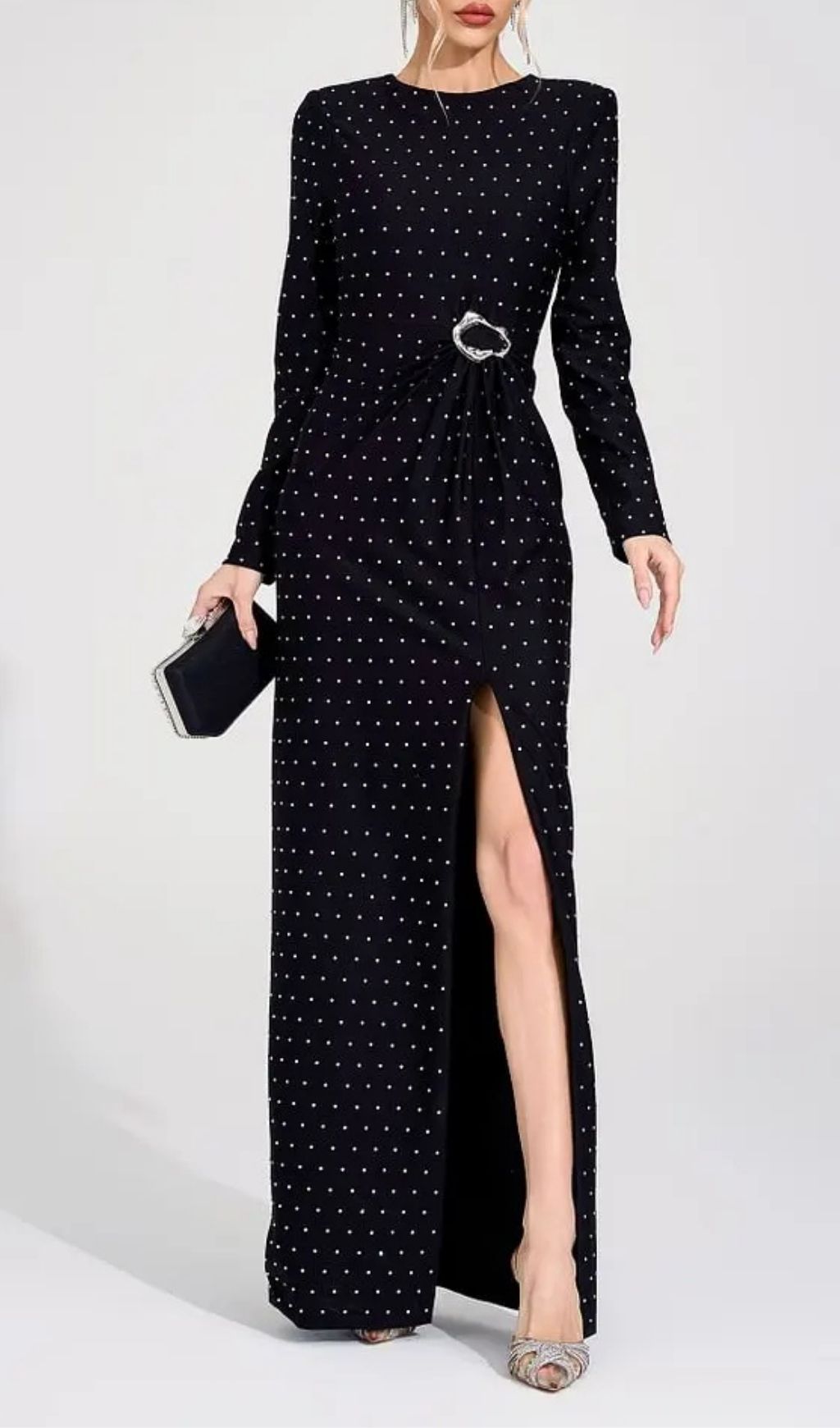 Roxanne Black Diamond High Slit Maxi Dress