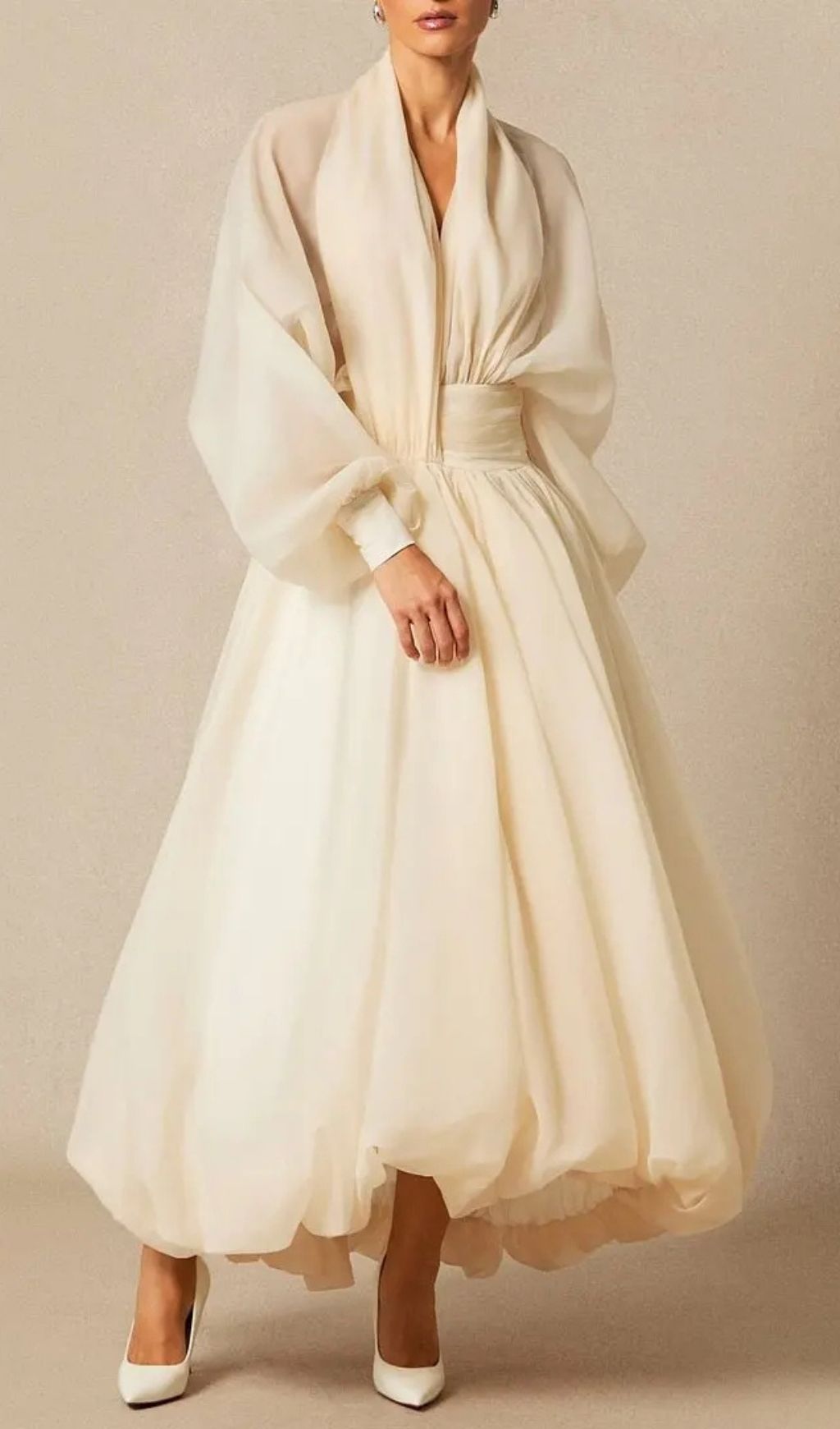 Lilly Deep V Neck Puff Sleeve Maxi Dress