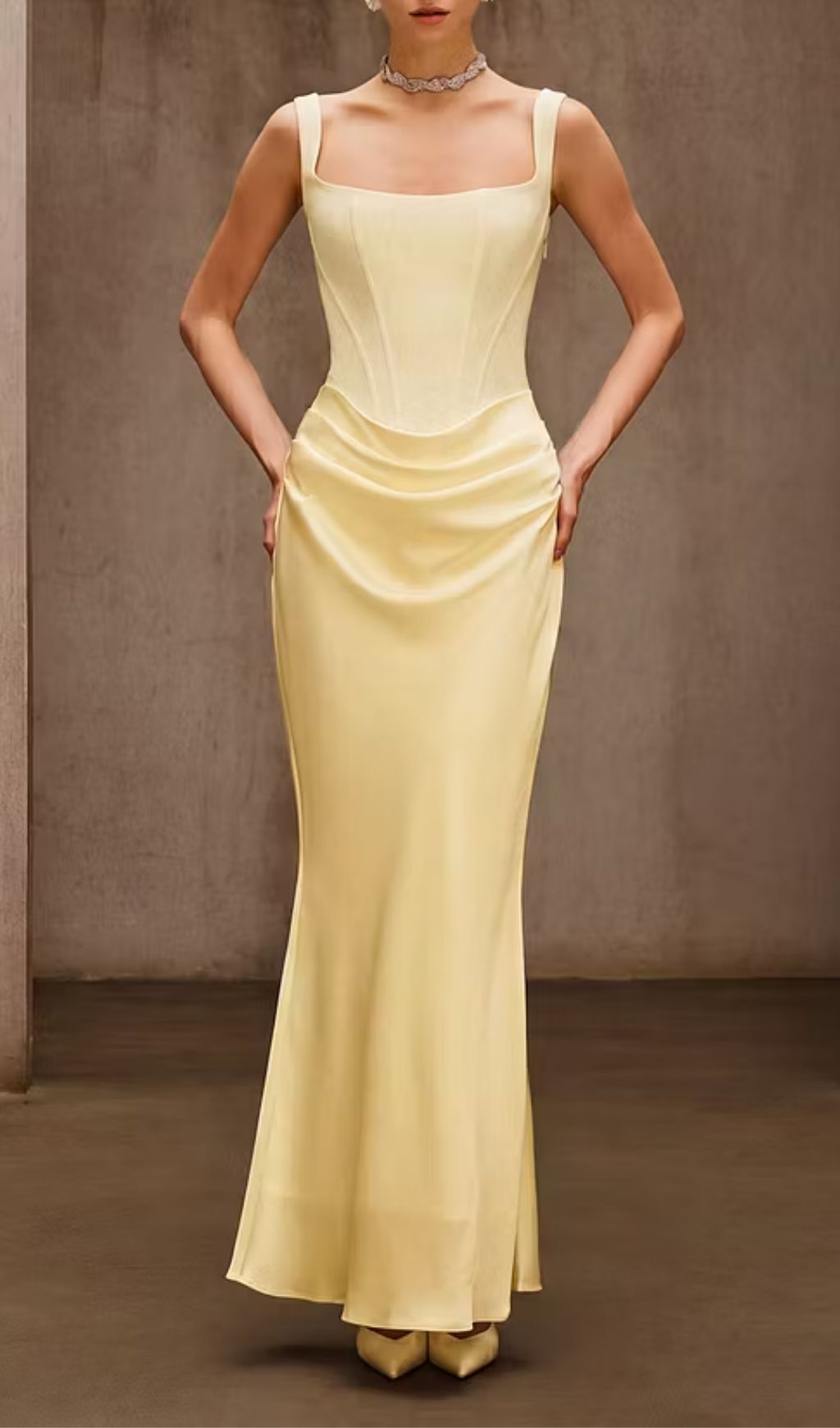 Duyen Sleeveless Corset Maxi Dress In Yellow