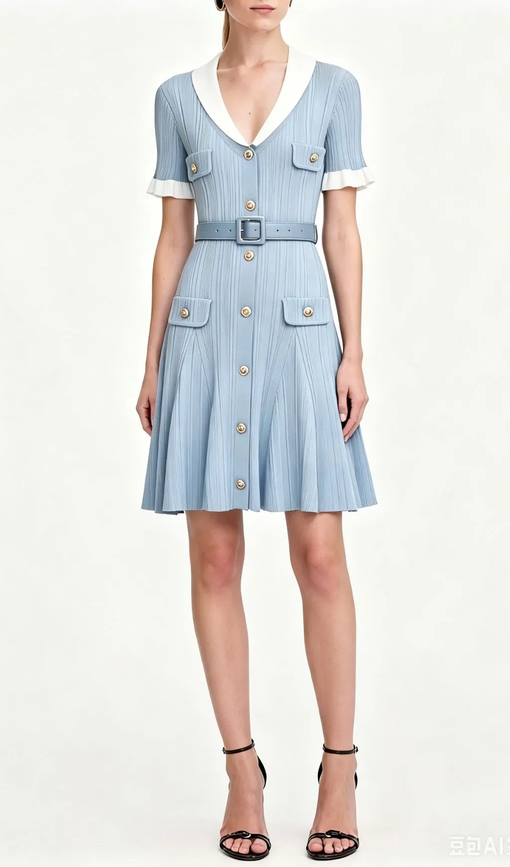 Fashionslee Women Madeline Blue Short Sleeve Knit Mini Dress