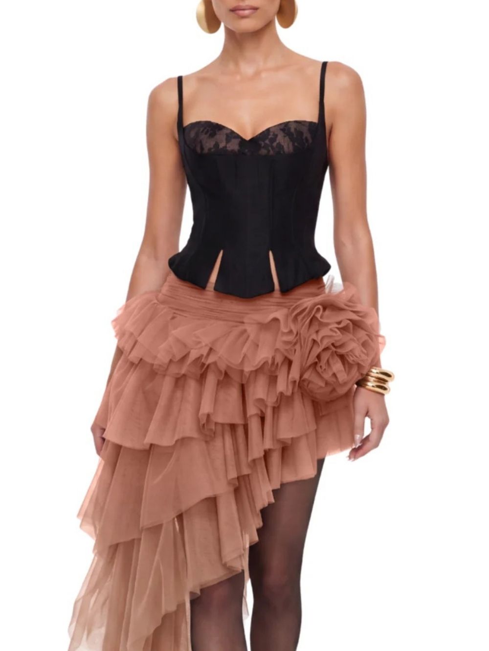 33c846b26f52876e89d0bacffcb11341 Tyveron Asymmetric Flower Skirt Set In Apricot