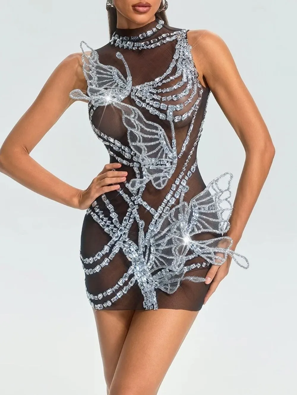 Fathia Sleeveless Crystal Butterfly Dress