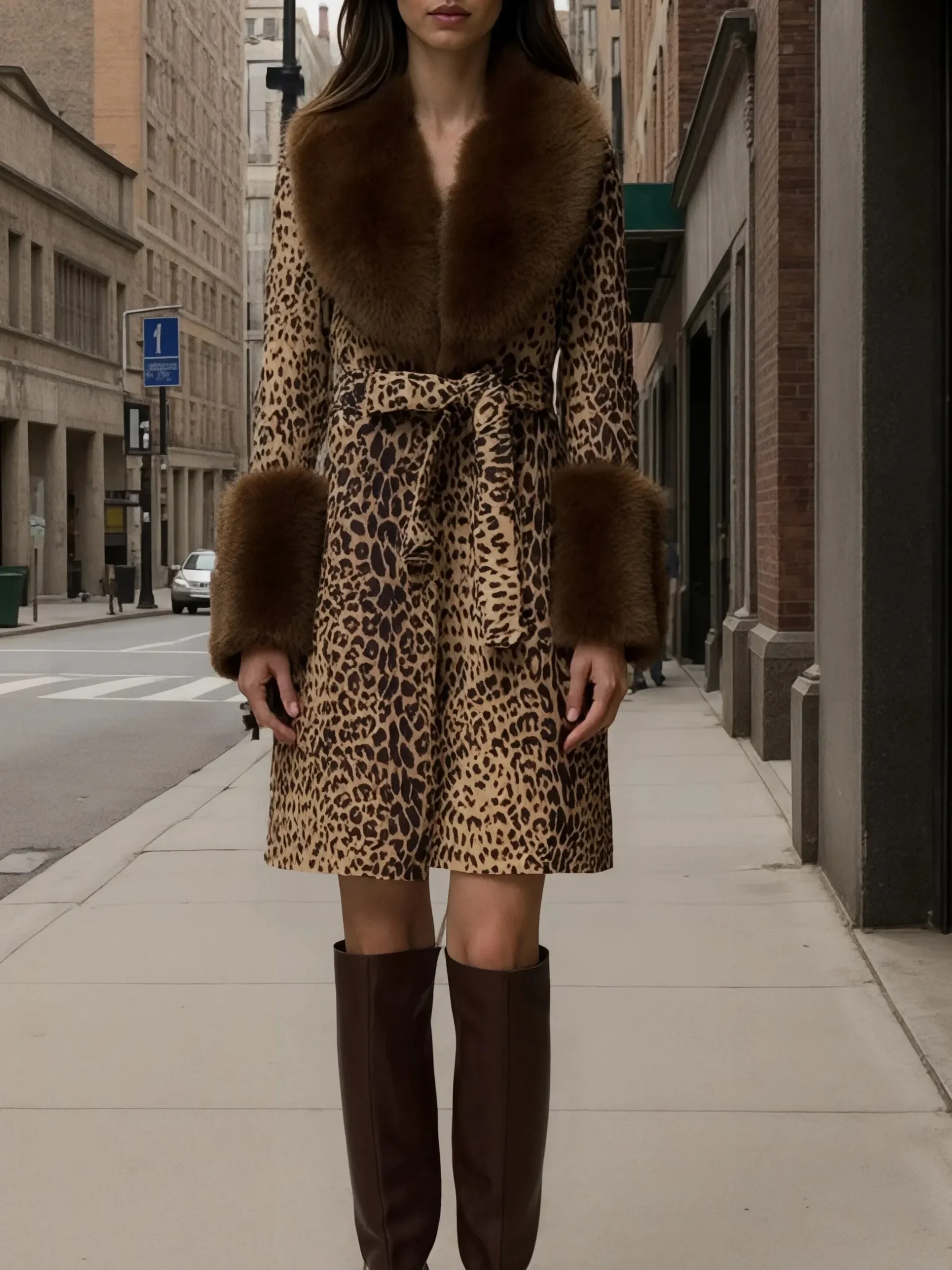 Leopard Print Patchwork Plush Coat