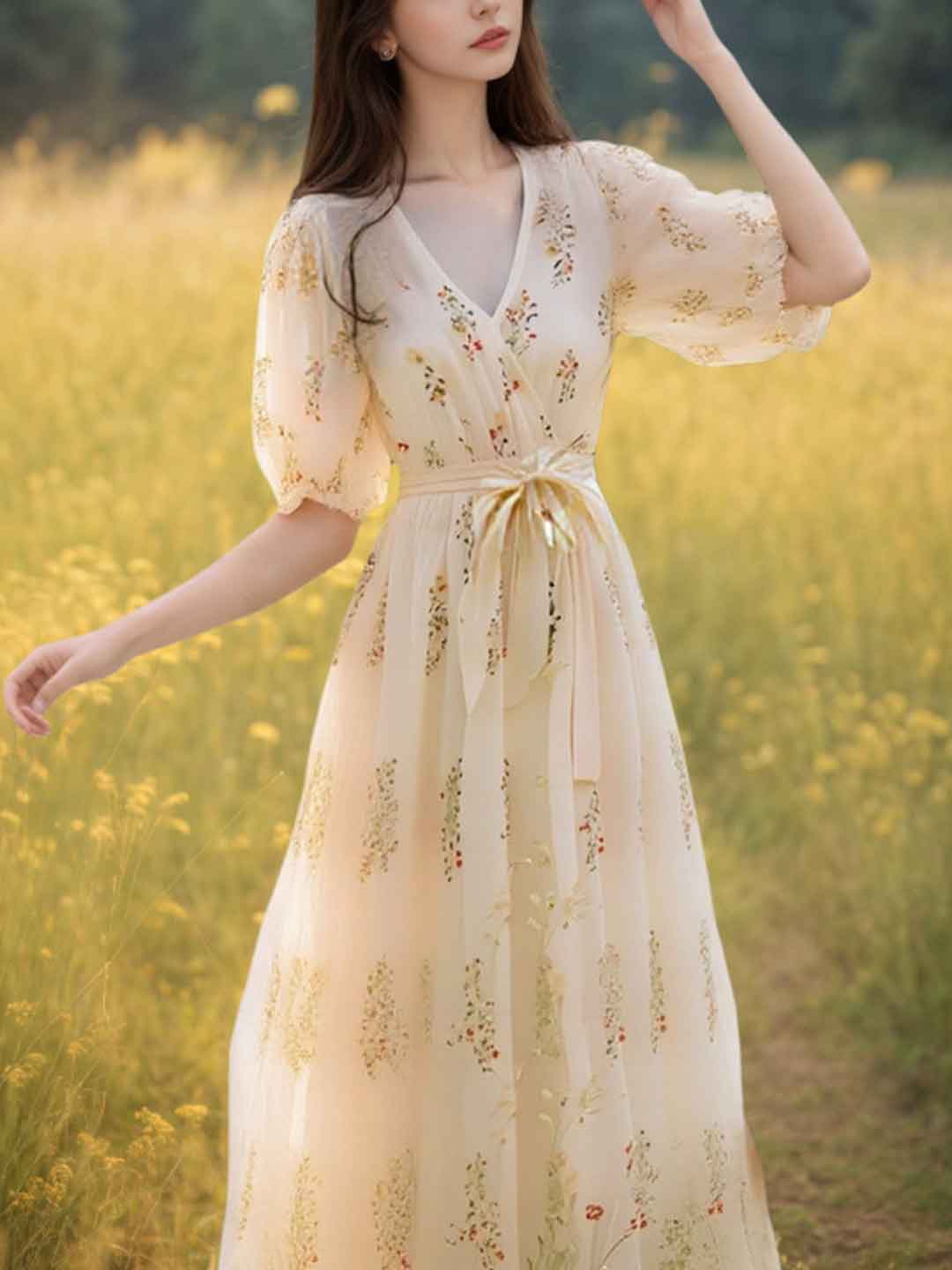 345097e9dd69e791ddab3f8ab79ec9ea Roxanne Vacation V-Neck Puff Sleeve Floral Dress