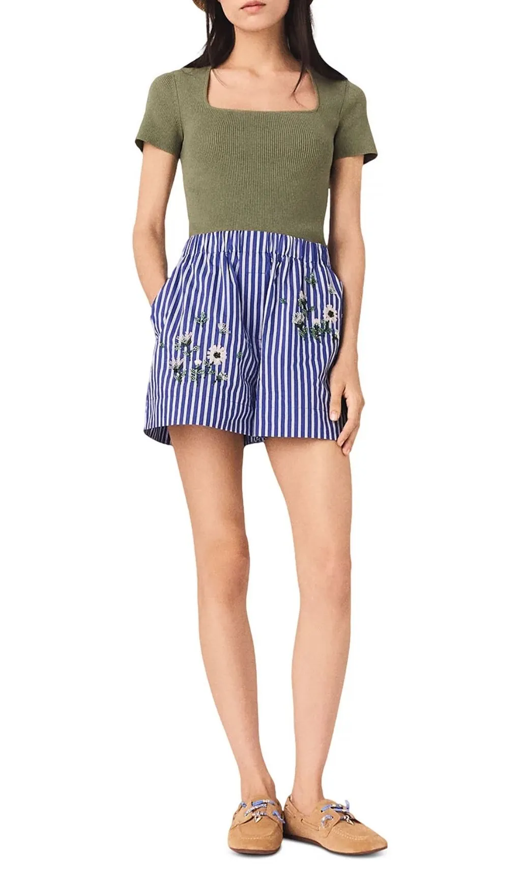 Fashionslee Women Embroidered Striped Shorts