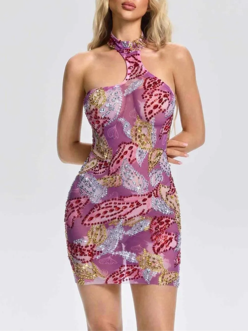 Xelina Halterneck Diamond Mini Dress