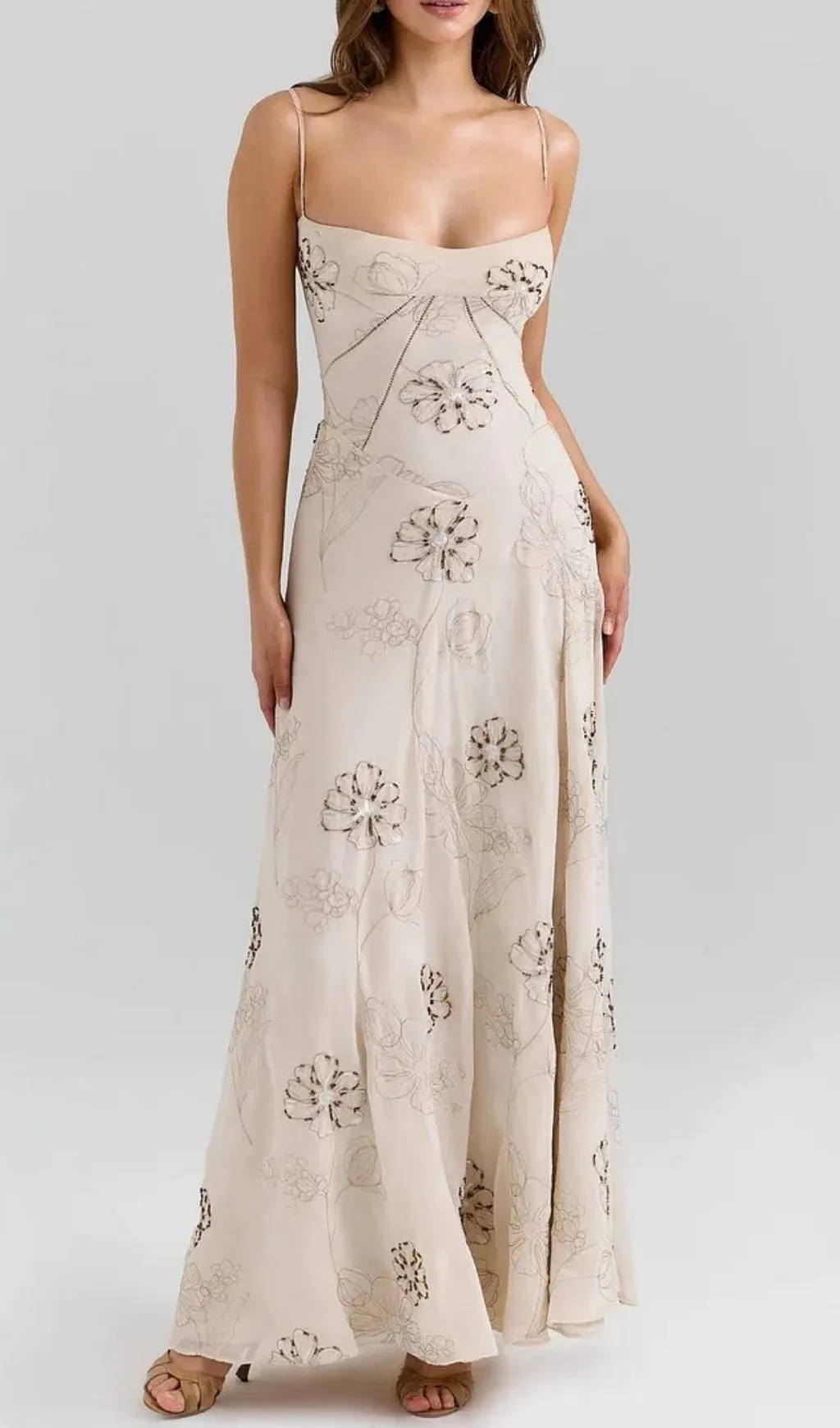 Fashionslee Women Vintage Embroidered Hollow Slip Maxi Dress - White