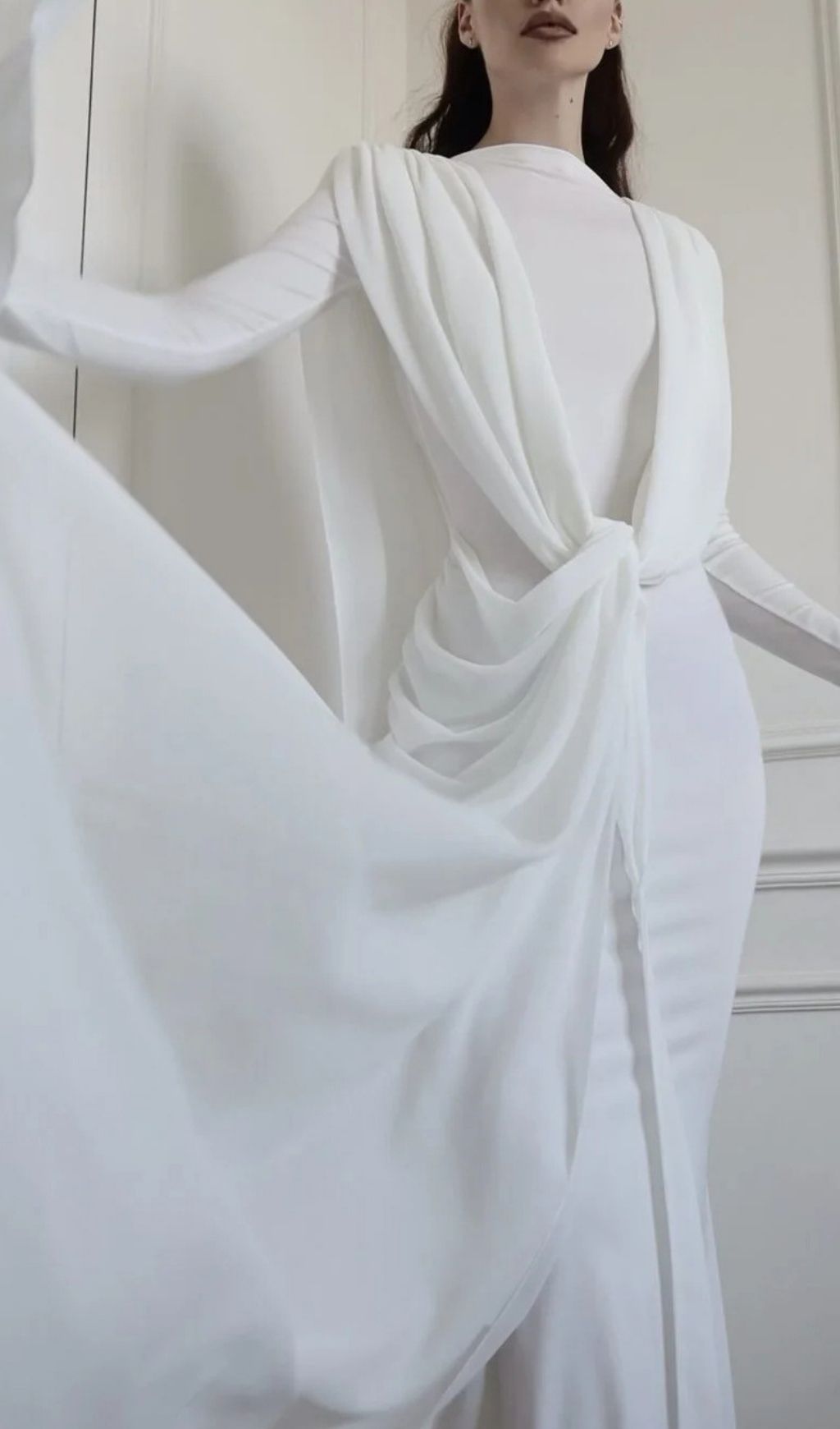Launa White Ruched Long Sleeve Maxi Dress - white, textured maxi dress by OWNCI