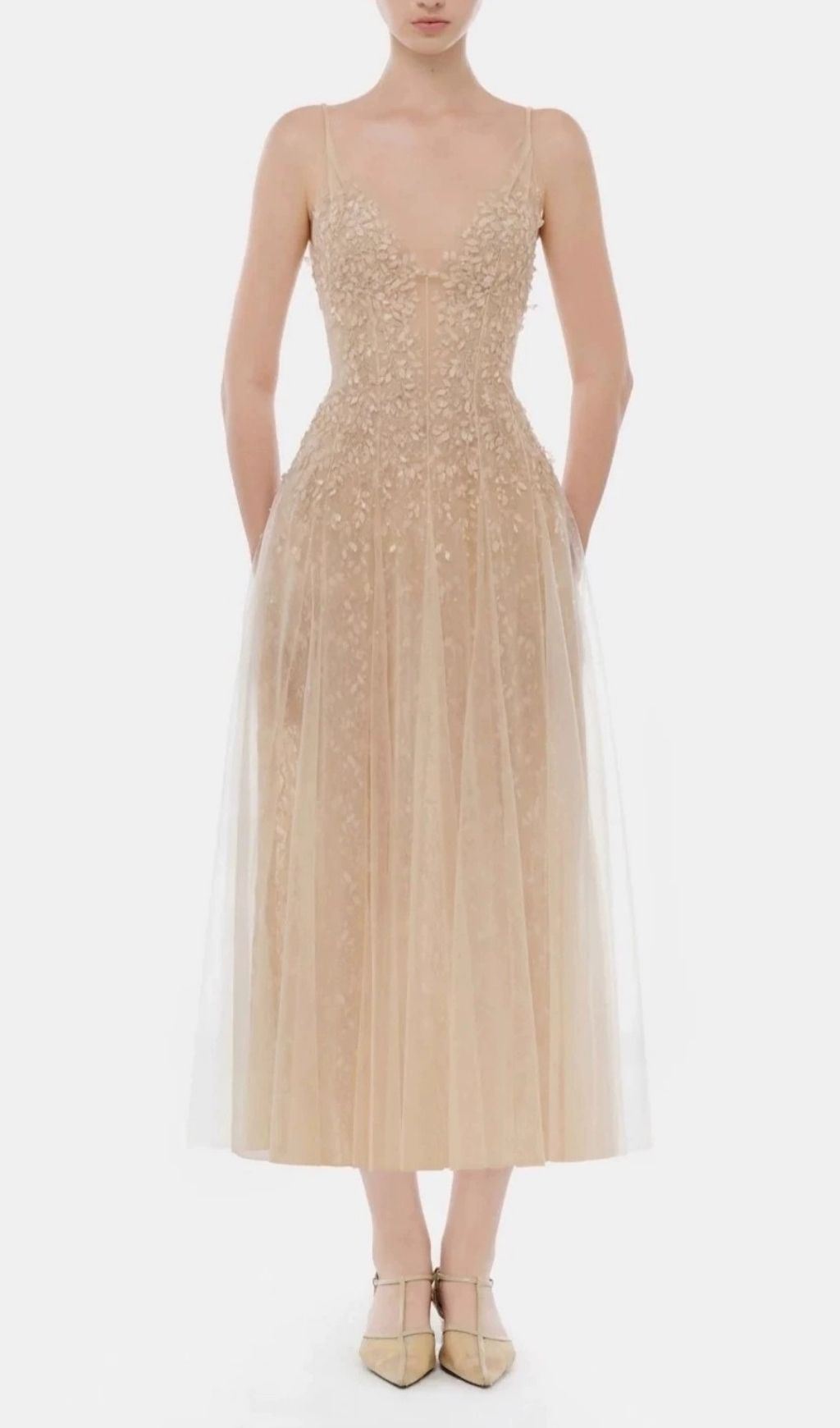 Kimaya Strappy V-Neck Mesh Maxi Dress