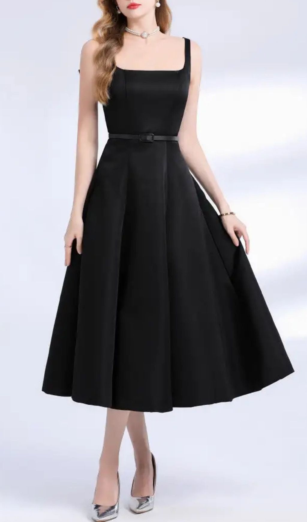 Amelia Square Neck Satin Slip Midi Dress – Black - OWNCI Amelia Square Neck Satin Slip Midi Dress – Black - OWNCI