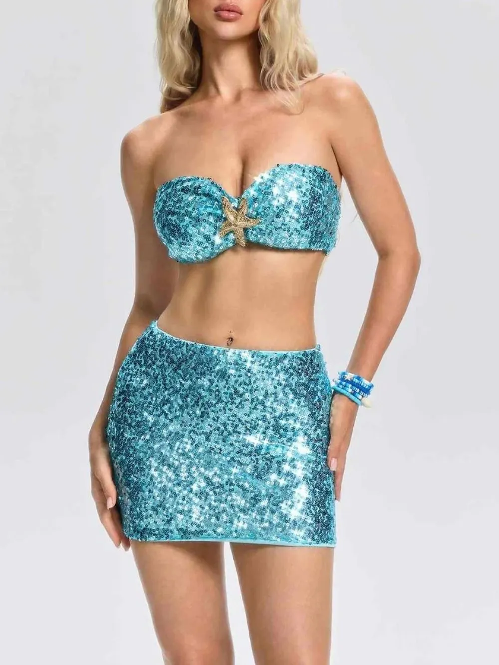Dervian Strapless Sequin Skirt Set