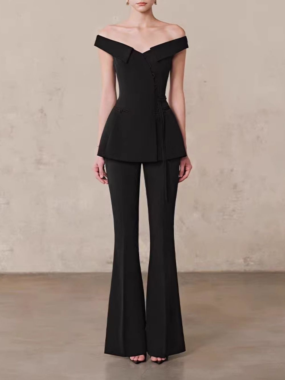 Pervia Off Shoulder Flared Pants Set