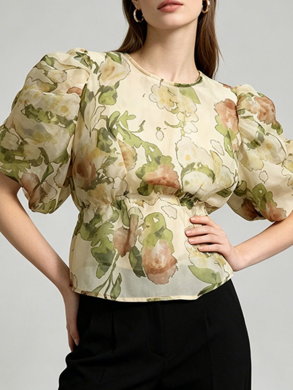 Magdalen Printed Puff-Sleeve Top - OWNCI