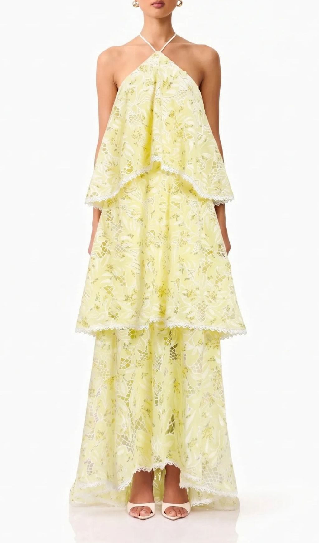 Fashionslee Women Mabel Halter Embroidery Layered Maxi Dress