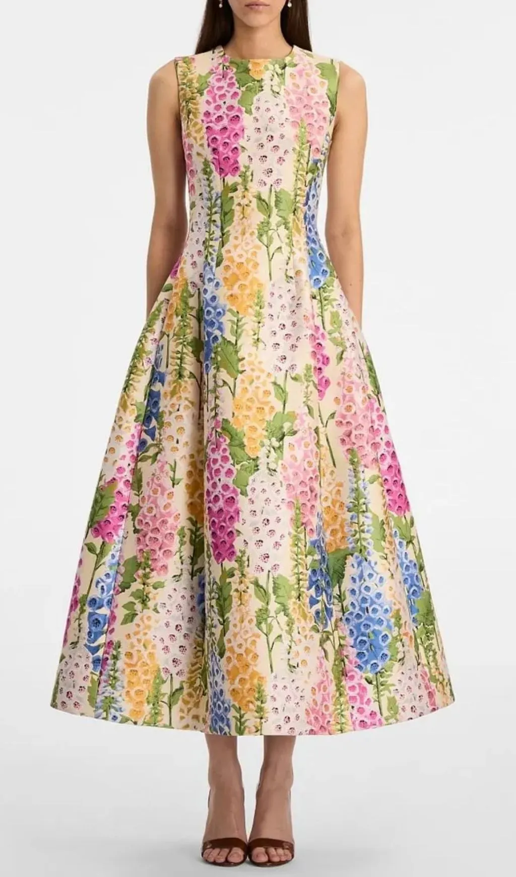 Zenobia Colorful Print Jacquard Sleeveless Maxi Dress