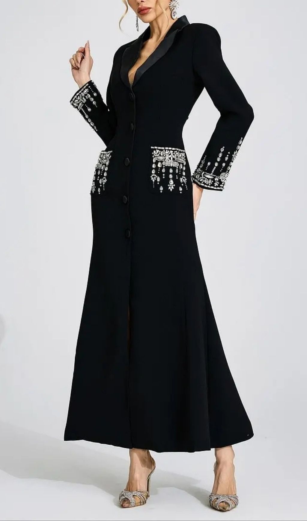 37e44faa56ea43ffa153cb06aaeb04e3 Simona Black Diamond Embellished Maxi Dress