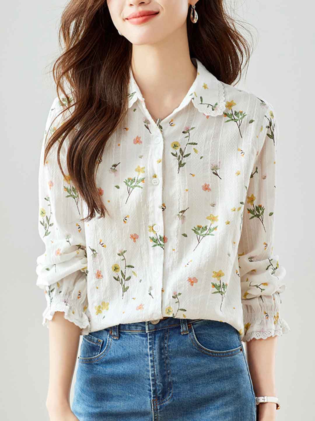 3894aa87aa71c4805ddc82bd667d9fe3 Nancy Classic Lapel Embroidered Floral Shirt