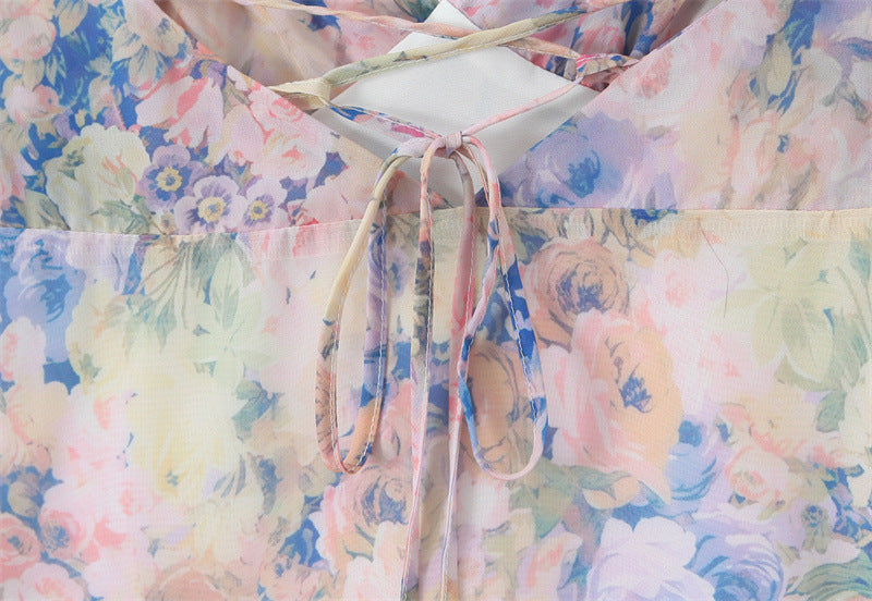 Rebecca Floral Print Ruffle Backless Maxi Dress – Blue - OWNCI