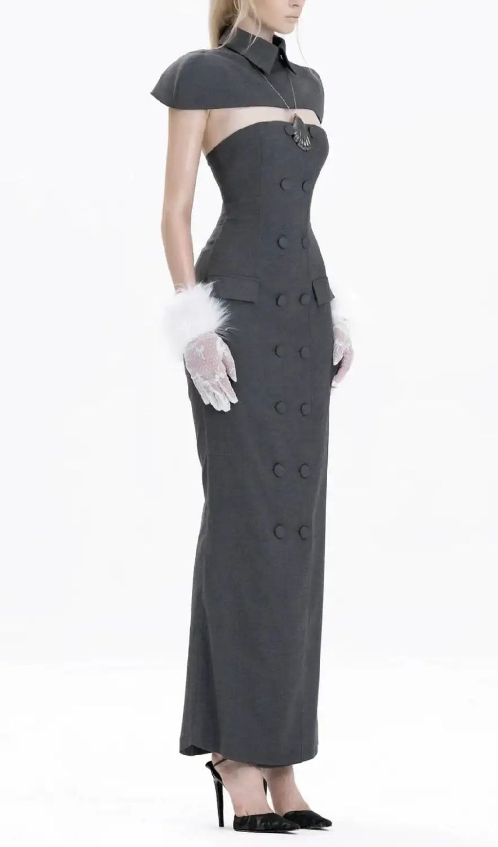 394ac43096618f10ab13a23aba2b896d Double-Breasted Strapless Sleeveless Suit With Lapel - Grey