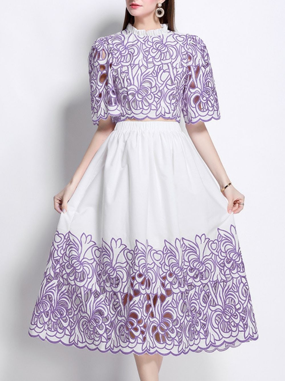 Mahira Purple Flower Embroidery Two-Piece Set - OWNCI Mahira Purple Flower Embroidery Two-Piece Set - OWNCI