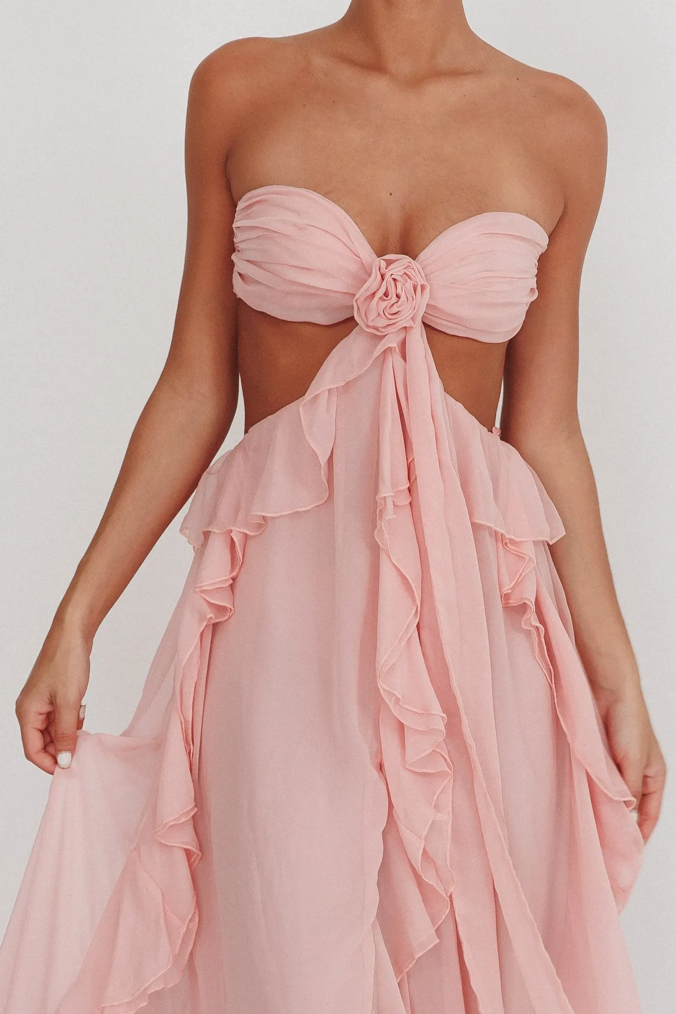 Santiago Cut-Out Ruffle Maxi Dress Blush - OWNCI Santiago Cut-Out Ruffle Maxi Dress Blush - OWNCI