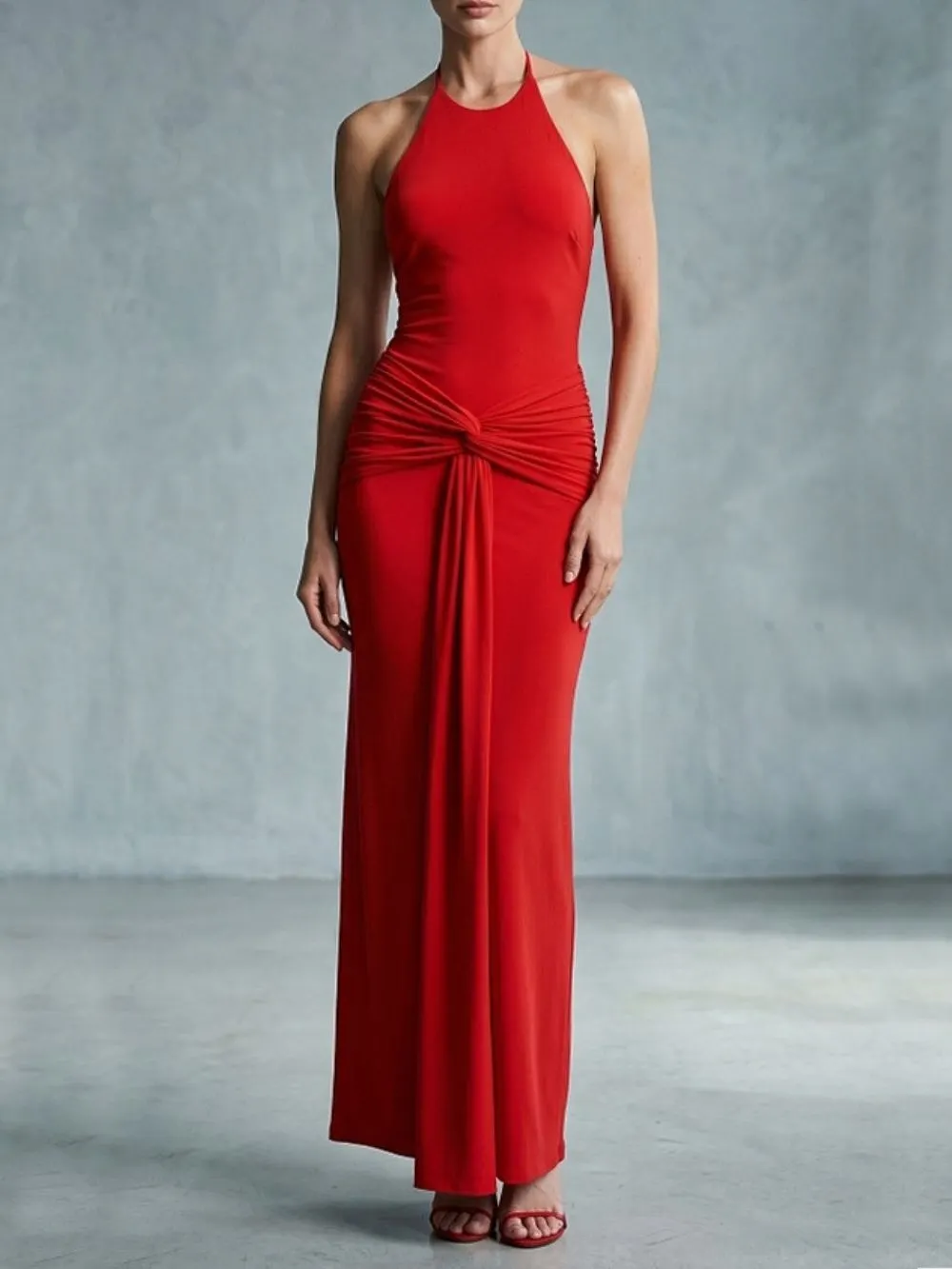Maine Red Halter Backless Maxi Dress