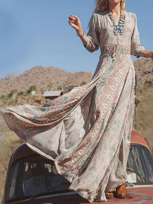 3a92d529148d34d44f9667474487971f Western Style Boho Print Slit Maxi Dress