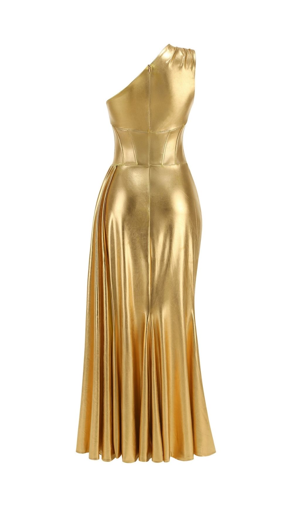 3ae330f0ee73ff3620899de10f18679e.jpg Fashionslee Women Lette Gold One-Shoulder Ruched Maxi Dress
