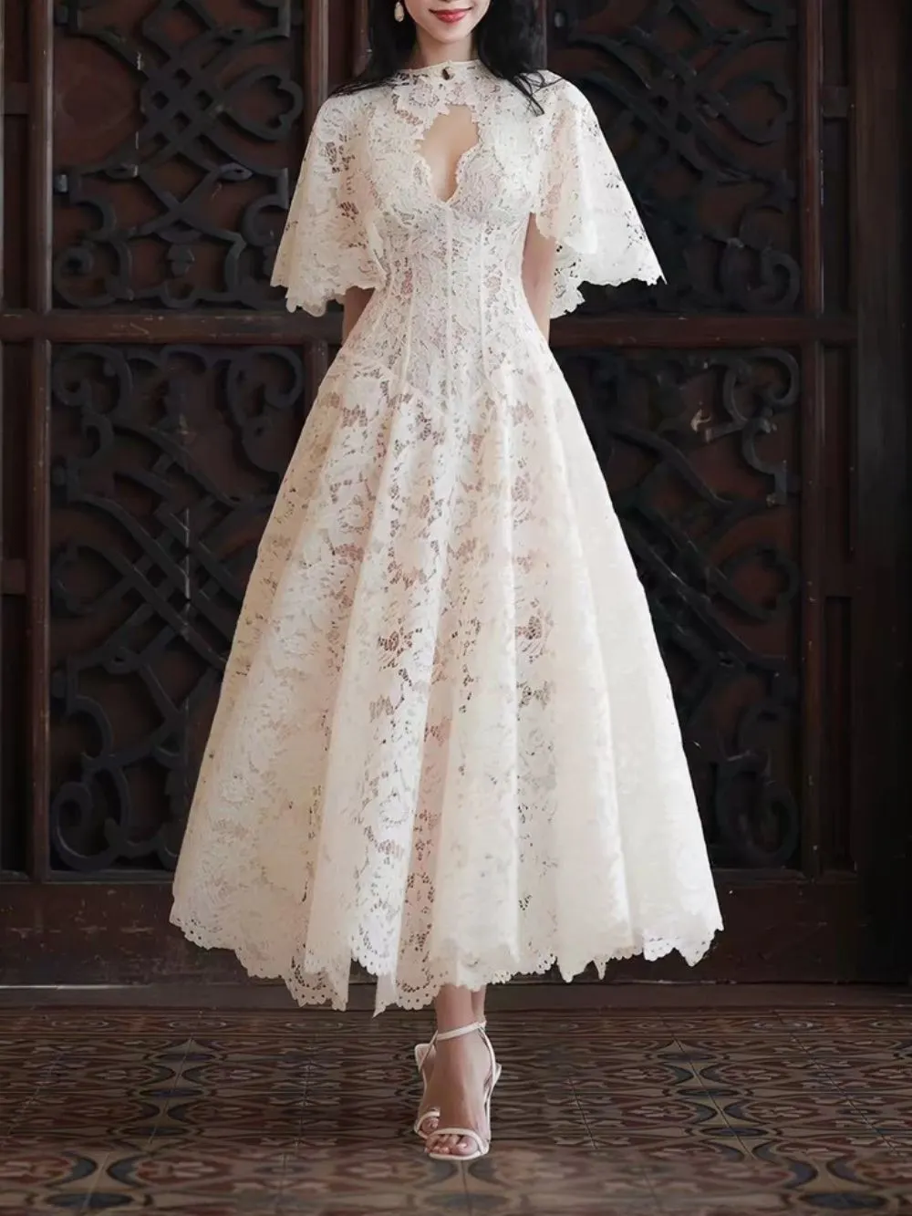 Macie Lace Maxi Dress With Cape