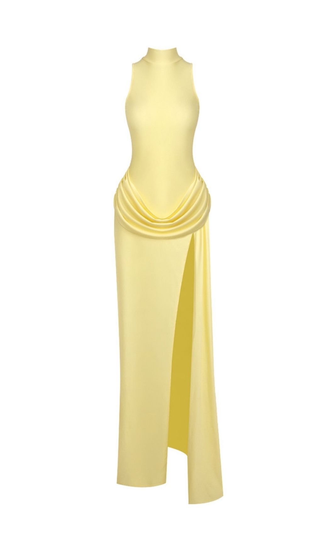 Fashionslee Women Gryta Yellow Halter Ruched Maxi Dress