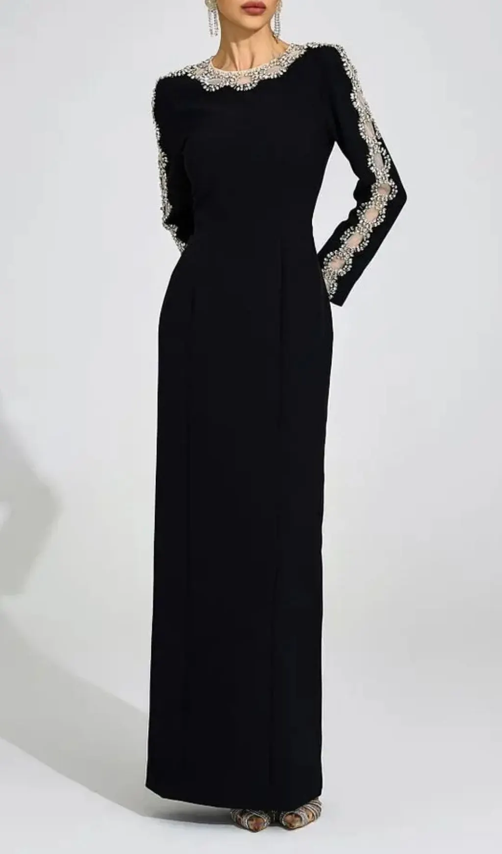 3b6ba9da8c6ec7e2bf108d337abe7fee Tiffany Rhinestone Embellished Cutout Maxi Dress - Black