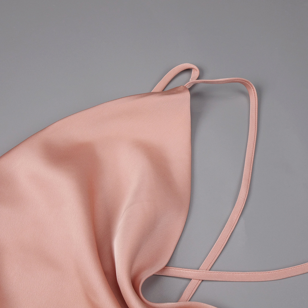 Fashionslee Women Lauretta Pink Satin Strappy Midi Dress