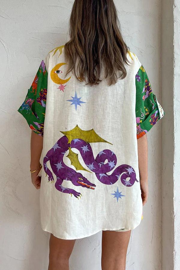 Days of Heaven Linen Blend Unique Print Blouse and Elastic Waist Pocketed Shorts Set - OWNCI