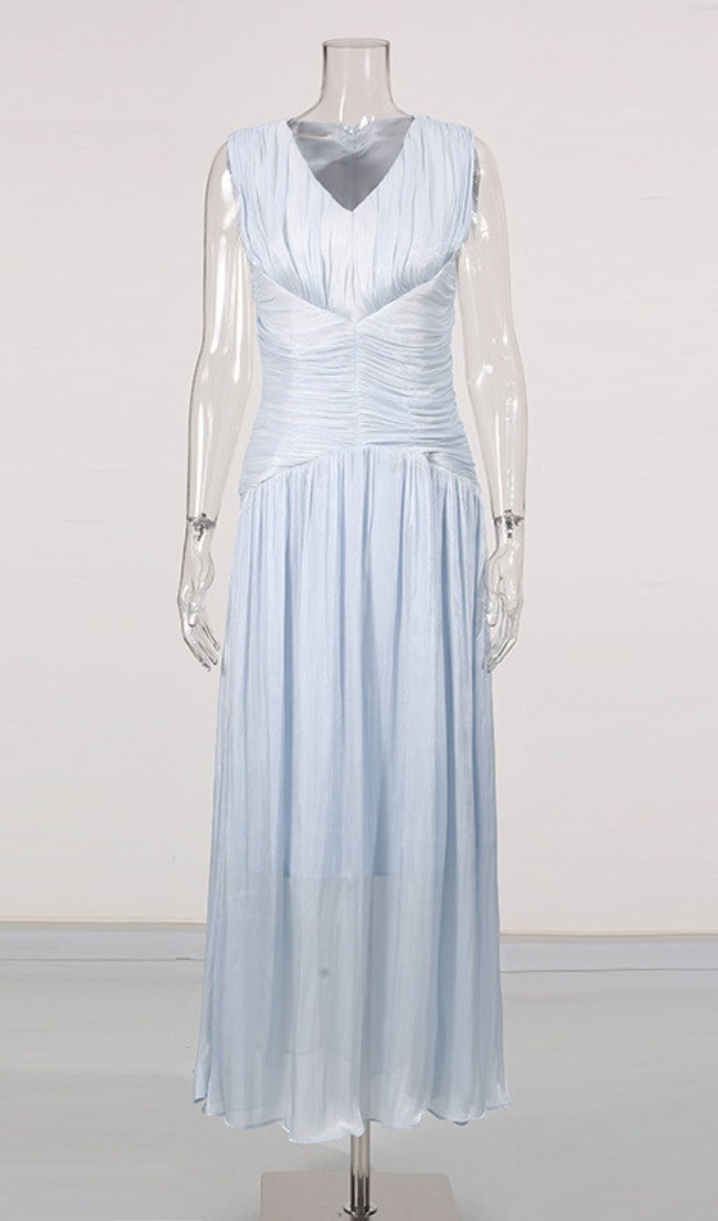 Fashionslee Women Lennon Blue V-Neck Ruched Maxi Dress
