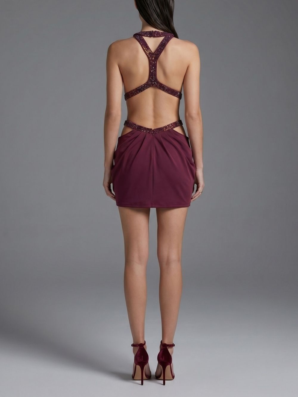 Makani Fuchsia Halter Cutout Embellished Mini Dress - OWNCI