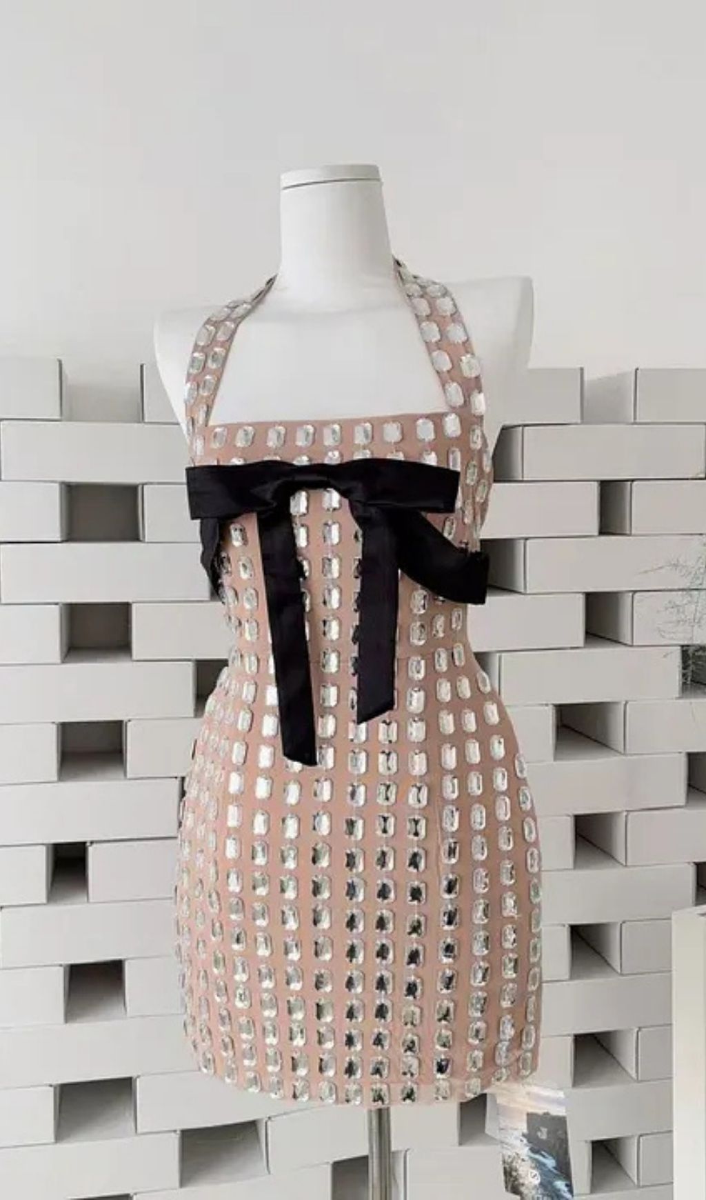 Kettle Halter Bow Rhinestone Mini Dress