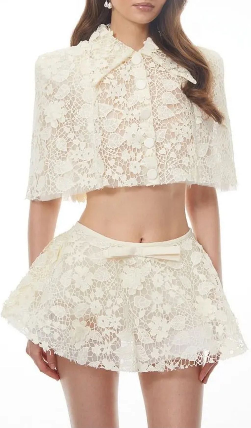 Gerhard Cream Floral Embroidered Cape & Skirt Set