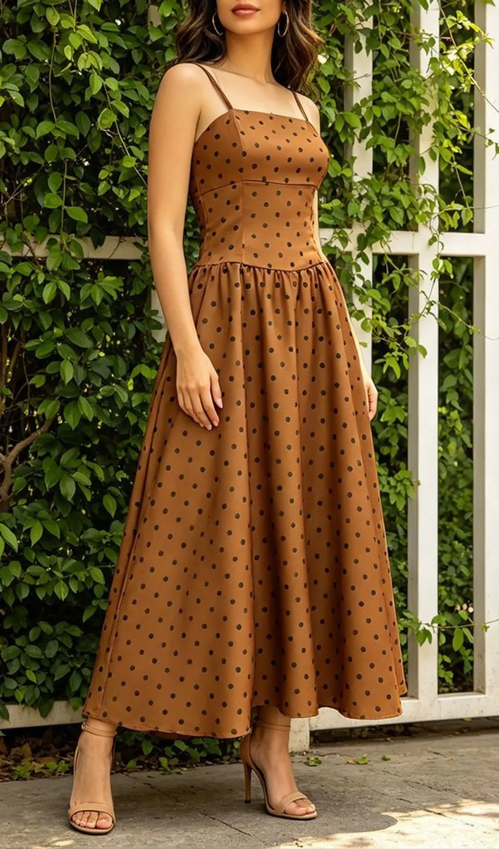 Fashionslee Women Magola Brown Strappy Dot Maxi Dress