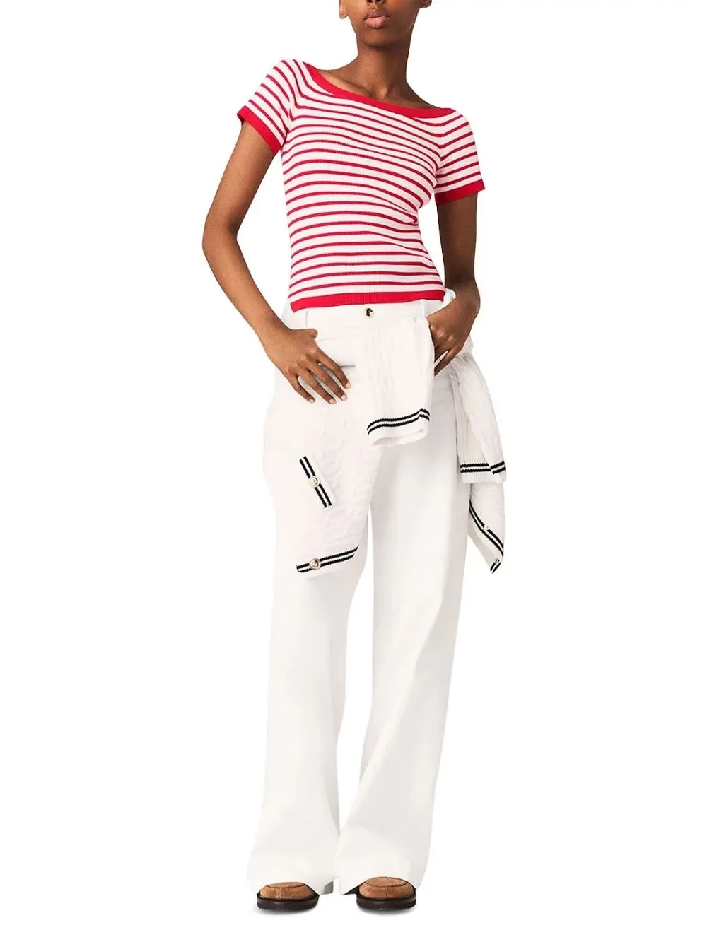 Striped Knit Boat Neck Top - OWNCI Striped Knit Boat Neck Top - OWNCI