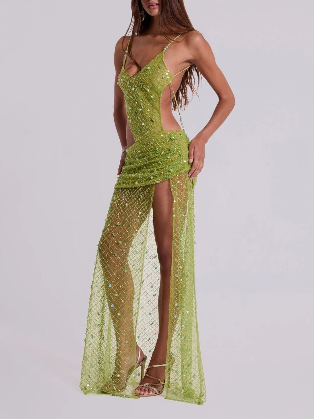 Maiya Green Sequin Embellished Maxi Dress