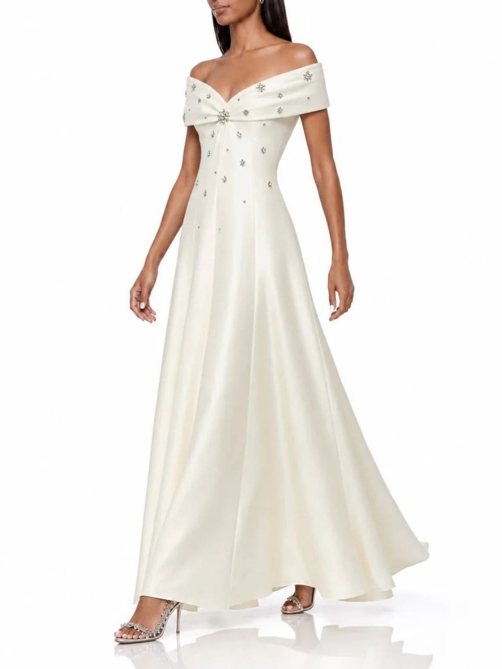 3d5bdbf1a2bf1e4cff51d862b02a2640 Delvara V Neck Crystal Flared Maxi Dress