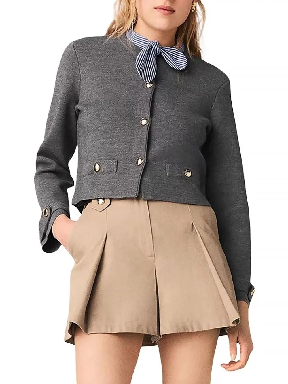 Removable Striped Collar Cardigan - OWNCI Removable Striped Collar Cardigan - OWNCI