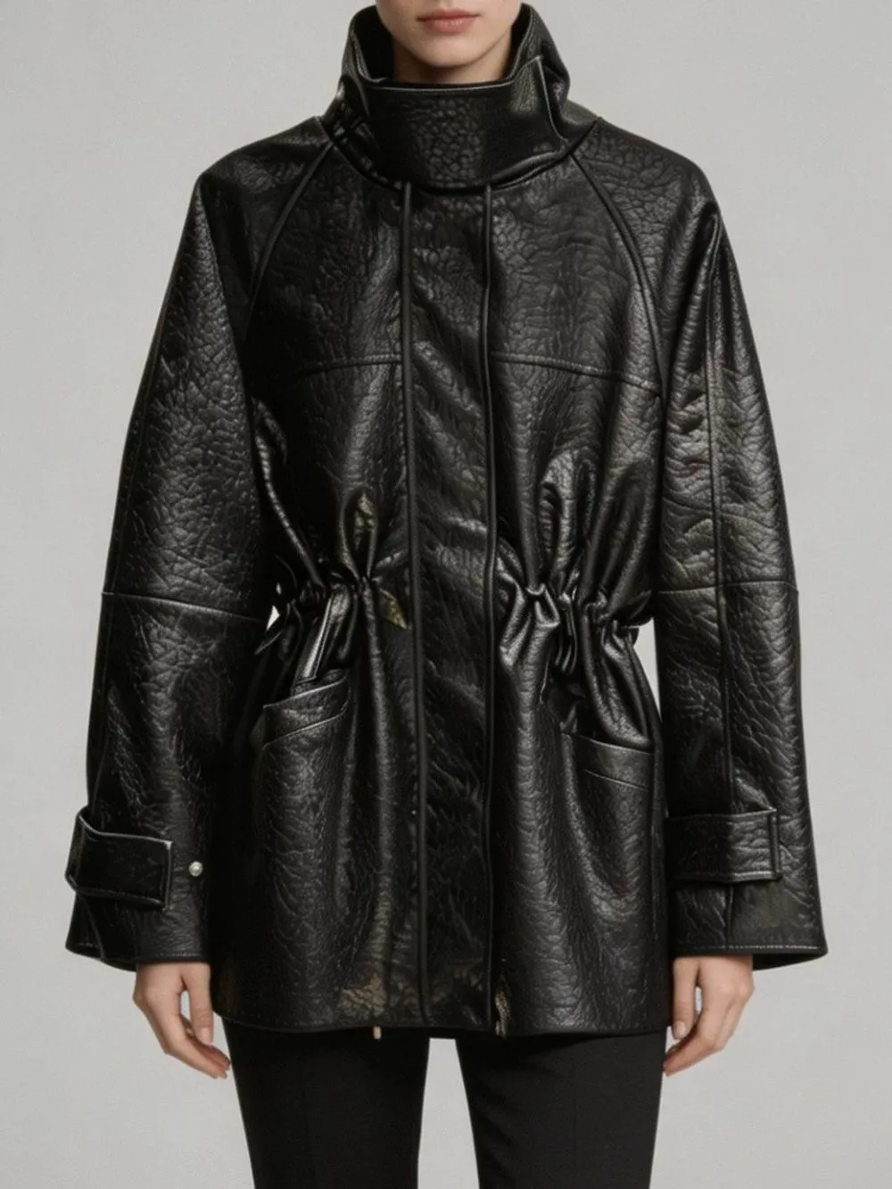 Malu PU Leather Drawstring Jacket