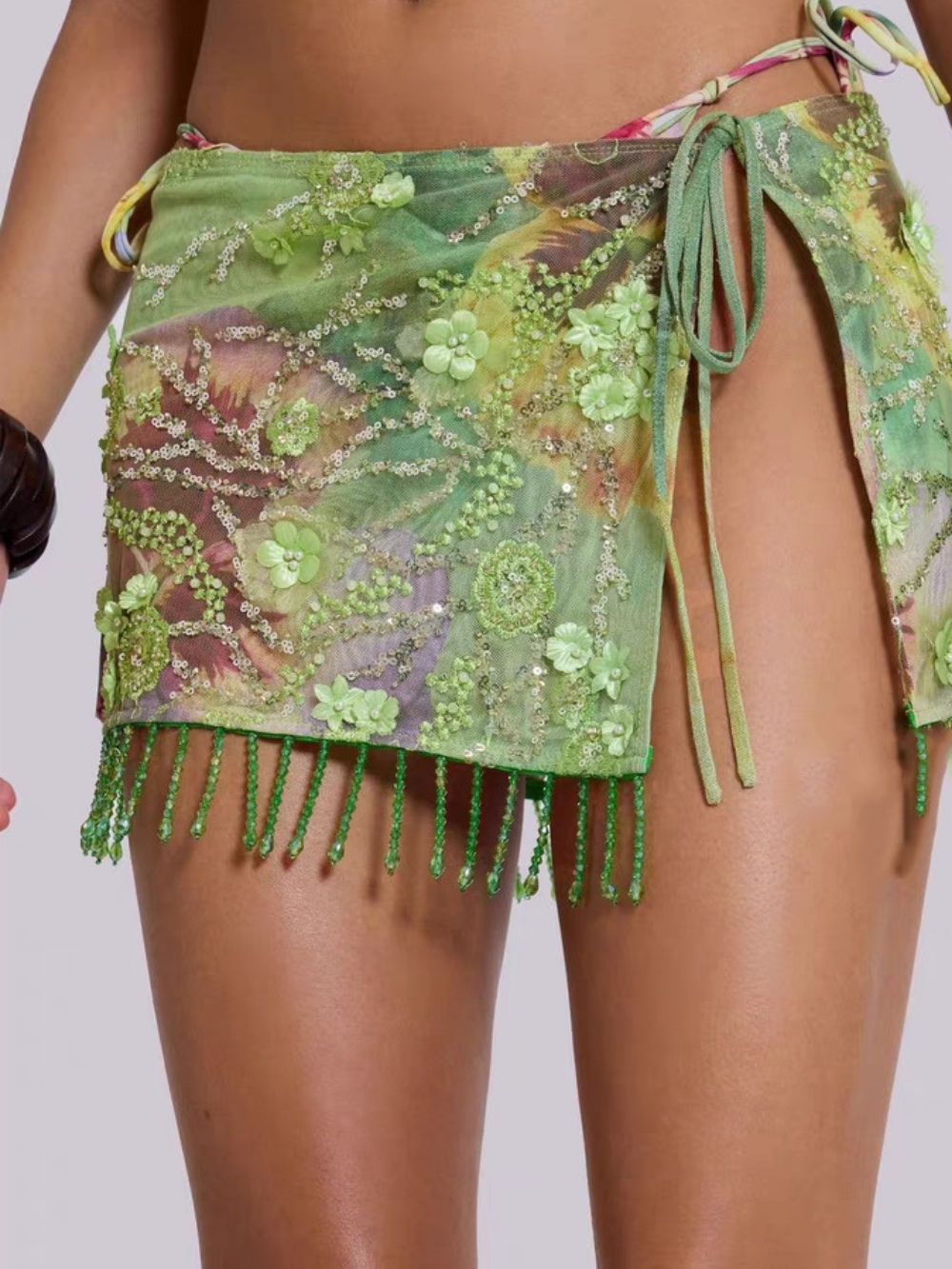 Maleika Flower Sequin Three-Piece Swimsuit